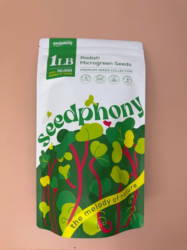 Seedphony Radish Sprouting & Microgreens Seeds - 50,000 Non-GMO Heirloom Seed, 1lb Resealable Bag - High-Germination Radish Seeds for Sprouting in Jars, Soil, Hydroponics & Microgreen Trays