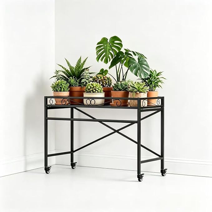 Zhongma Window Height Sturdy Metal Plant Stand with Wheels, 36.6 x 16 x 26.2 in High, Heavy Duty Succulent Shelf for Home Indoor and Outdoor, 220 LBS Capacity & Heavy Duty Construction