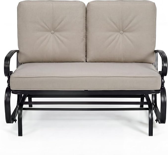 Giantex Outdoor Glider Bench, Patio Loveseat with Cushions, 440 Lbs Capacity, 2-Person Outdoor Rocking Chair, Porch Glider Swing for Garden, Backyard, Poolside, Patio Seating Rocker (Beige)