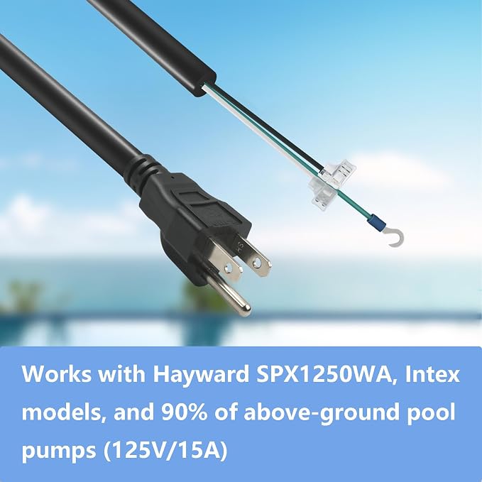 SPX1250WA Pool Pump Power Cord for Hayward Above Ground Pool Pumps | Compatible with Power Flo SP1500 and ll SP1700 Series, Perflex DE & ASL Series Cartridge Filter