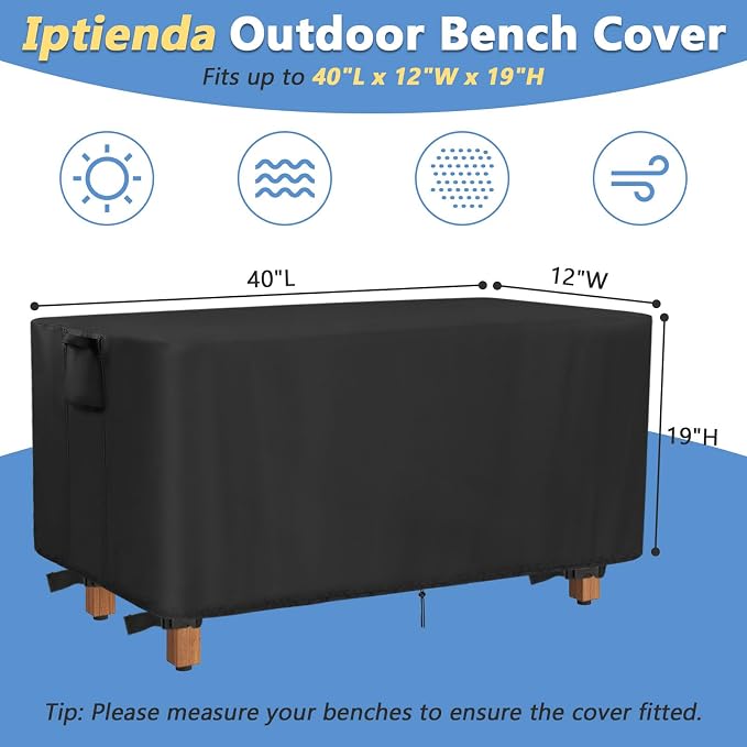 Outdoor Bench Cover for Tangkula Wood Bench, 40inch Waterproof Cover for Tangkula Entryway Bench, Small Covers for VINGLI Porch Benches, Black-40"L x 12" W x 19" H
