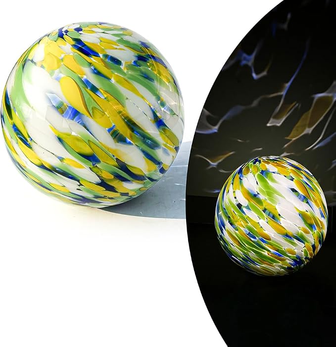 Lily's Home Gazing Ball - 10" Glass Globe with Solar Powered Lights - Outdoor Solar Lights for Yard & Patio - Garden Decor - Automatic On/Off Photosensitive Switch - Meadow Breeze