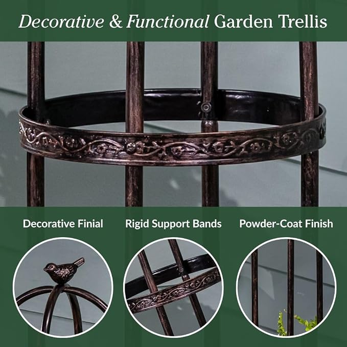 Evergreen 7 ft Garden Trellis for Climbing Plants Outdoor Metal Garden Obelisk, Indoor Plant Trellis for Potted Plants & Heavy Vines Support, Antique Copper