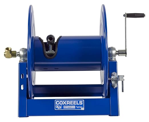 Coxreels 1125-6-100 Hand Crank Steel Hose Reel, 1125 Series – 1" x 100', 3,000 PSI - Heavy Duty All Welded Steel A Frame – Adjustable Tension Break – Made in The USA, Blue