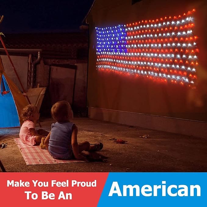MZD8391 American Flag Lights 420 Super Bright LEDs, Waterproof LED US Flags Light for 4th of July Decorations, Memorial Day, Independence Day, Garden, Yard, Holiday, Party, Christmas Decorations