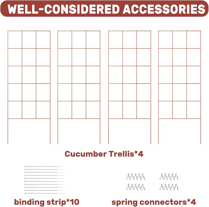 DOEWORKS Cucumber Trellis, 48" High Foldable A Frame Garden Trellis, 2 Pack, Plant Support for Climbing Cucumber, Beans, Tomatoes, Flowers, Red