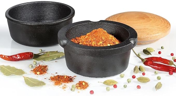 Zassenhaus Cast Iron Spice Grinder Set with Beech Wood Lid, Spice Mill, Herb and Seed Grinder, Black, XL, 5.4" Diameter