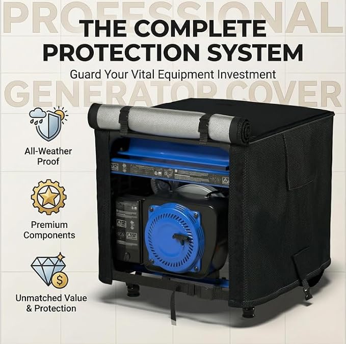 Waterproof Generator Cover, 38x28x30 inch, 600D Heavy Duty Oxford - for Most Generators 5000-15000 Watt, Portable Generator Cover for Outside, Black