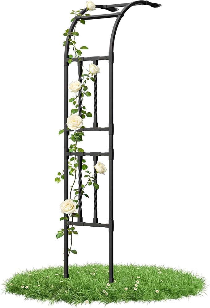 Square Tube Half Garden Arch Trellis 2.0FT×7.9FT,Metal Black Outdoor Arbor for Climbing Plants,Garden Archway for Patio Lawn Backyard