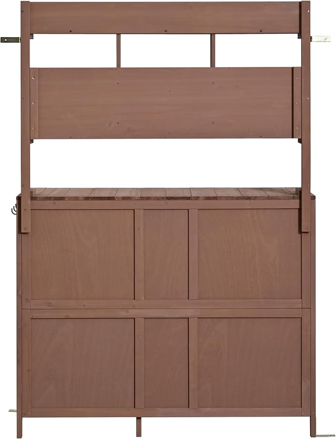 Merax Farmhouse Potting Bench with 6 Drawers, 44.6” Large Garden Workstation, Outdoor Kitchen Island with Bottom Cabinet & Hooks, Freestanding Patio Furniture,Brown