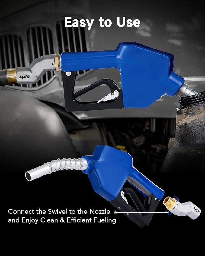 Orion Motor Tech Automatic Fuel Nozzle Kit, 3/4" NPT Auto Shut Off Fuel Nozzle with 360° Hose Swivel, Gas Fuel Transfer Refilling Nozzle with 15/16" Spout 16 gpm Flow Rate