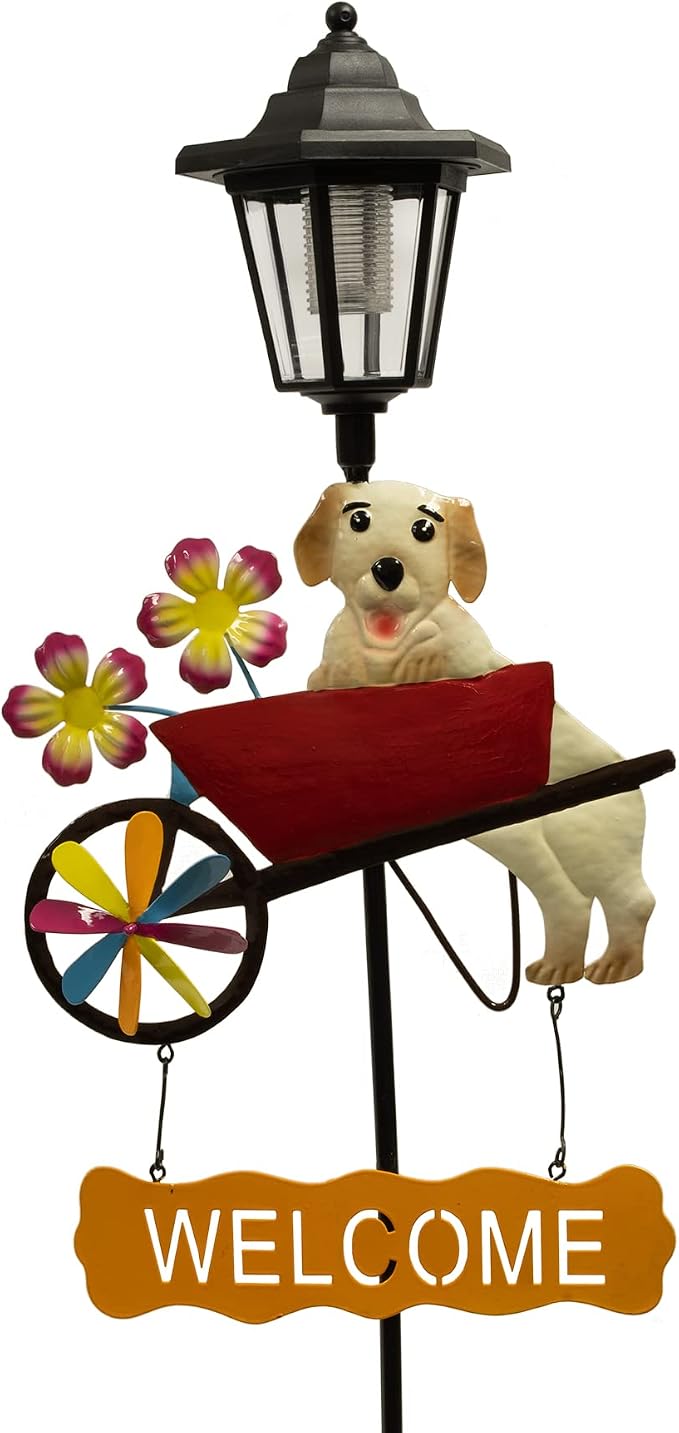 Crosslight Dog Welcome Sign Solar LED Waterproof Outdoor Garden Stake - Decorative Electronic Light Garden Decor for Yard, Lawn, Patio, Deck, Pathway, Pond, Backyard