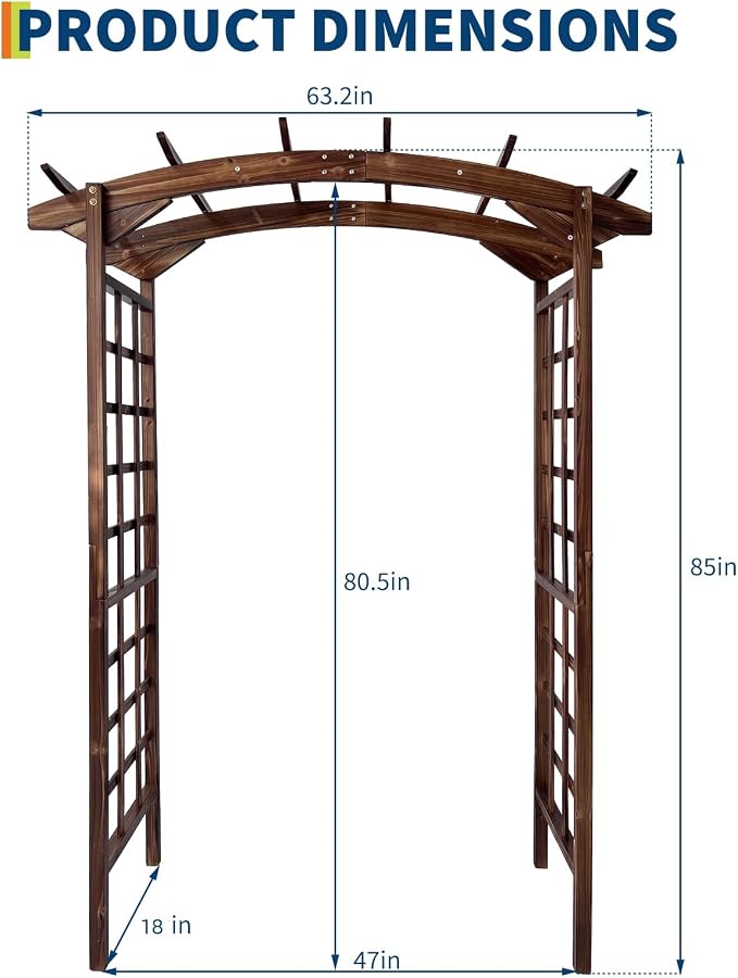 Garvee 85 in Wooden Garden Arbor,Solid Fir Wood Trellis for Plant Climbing,Wedding Ceremony Decoration Pergola for Garden Backyard,Lawn, Dark Brown