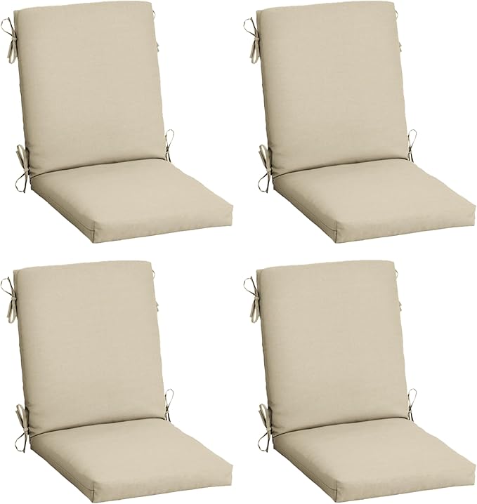 Arden 4-Pack Outdoor Patio Dining Chair Cushion, 20 x 44, Rain-Proof Seat Pad, Fade-Resistant Outdoor Cushion Tan Leala