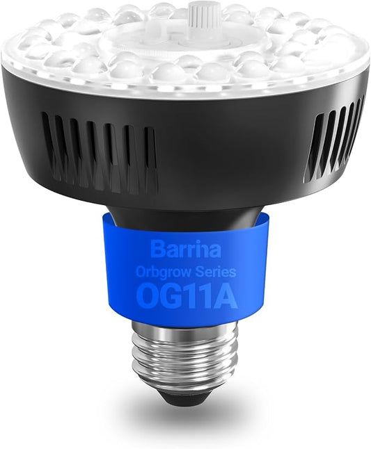 Barrina Orbgrow OG11A Grow Light Bulbs for Indoor Plants, Integrated Dimming & Timing, 5000K 11W(100 Watt Equiv), E26 Plant Light Bulb, Full Spectrum, High PPFD for Seeds and Greens, 1 Pack, Black