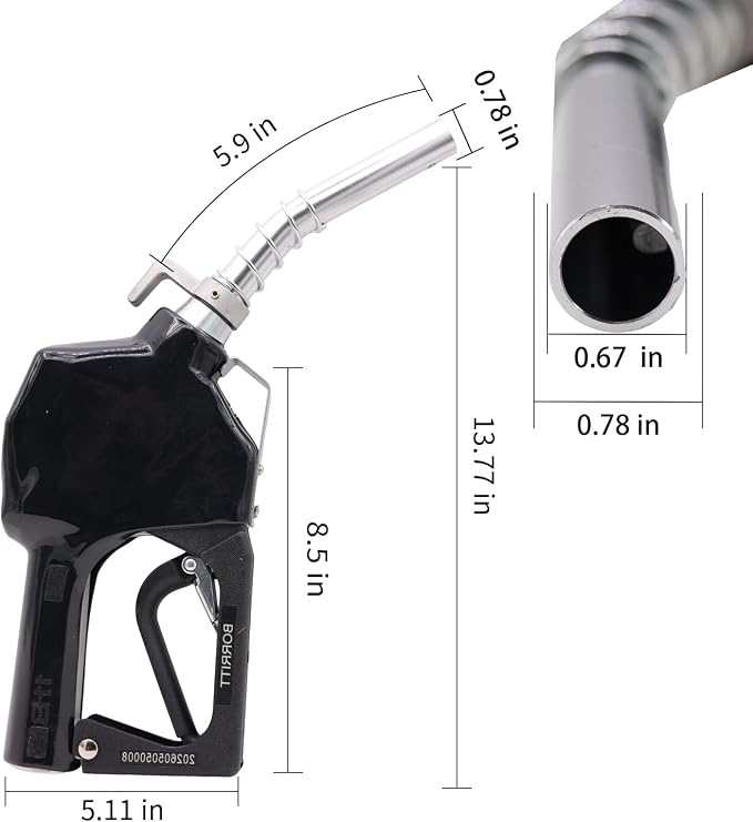 3/4" Inch NPT Auto Fuel Nozzle Automatic Shut Off Pressure Sensitive W/360° Hose Swivel Gas Fuel Transfer Pump Nozzle,13/16" Spout,Copper Valve, 16 gpm Flow Rate for Diesel,asoline,Black+Hook