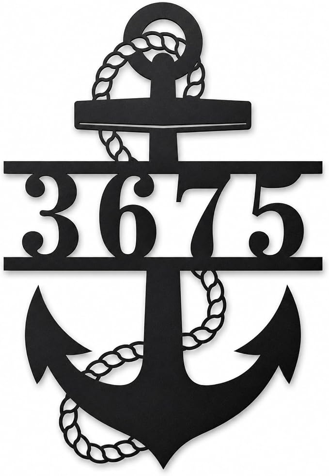 Personalized Anchor Address Sign Custom House Number Plaque Nautical Address Marker for Front Door Porch Patio Dock Beach House Lake House Coastal Outdoor Decor Gift