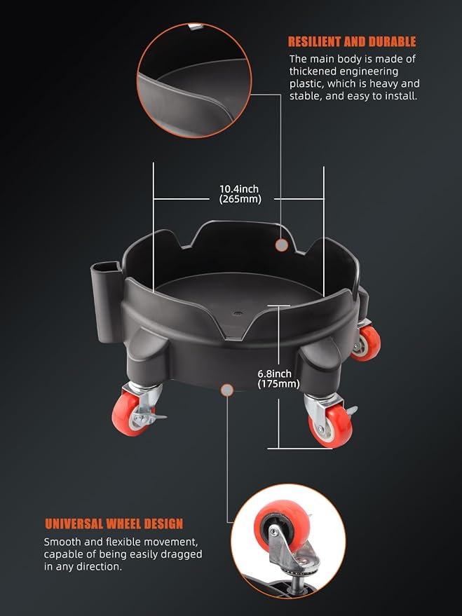 SPTA Bucket Dolly with 5 Wheels, Car Wash Bucket Roller, Easy Push Rolling Barrel Dolly System for Washing, Waxing, Removable Bucket Mover, Polishing Car Accessories Black