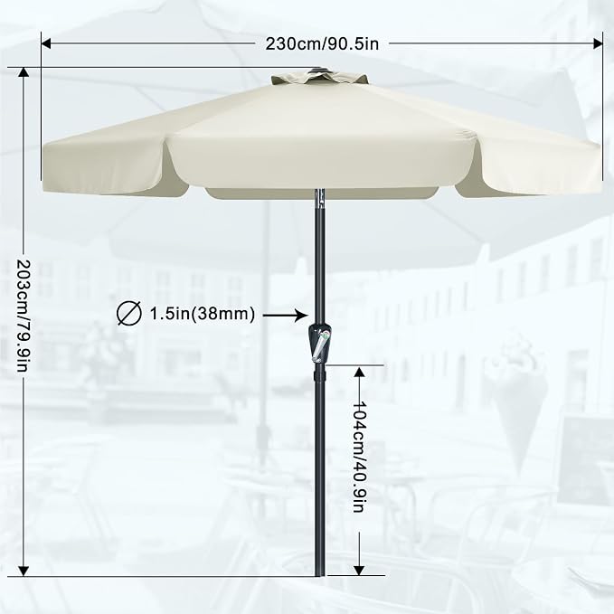 MASTERCANOPY 7.5ft Patio Umbrella with Valance, Crank and Tilt – 6 Ribs Outdoor Market Umbrella, UV/Fade Resistant, Waterproof Canopy with Wind Vent for Garden, Deck, Backyard, Pool (ight Beige)