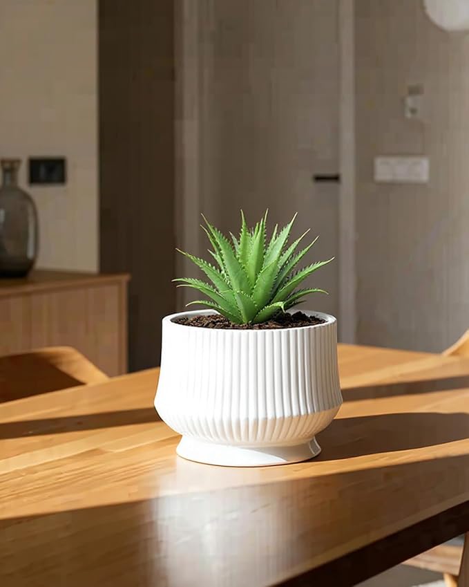OXART Ceramic Plant Pots Indoor Pot Set with Drainage Holes, 10+8+6 inch Ceramic Planters Pots for Plants, Home Garden Large Flower Pot for Plants Herbs Cactus Orchid, White