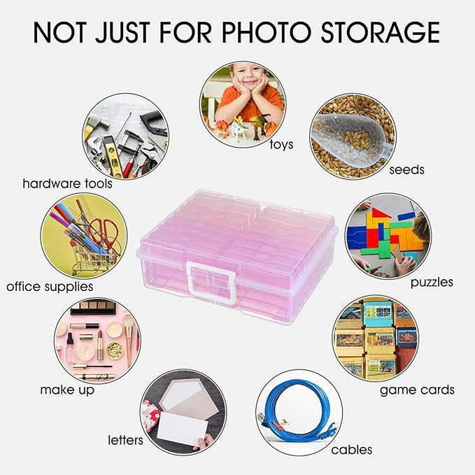 4" x 6" Plastic Photo Storage Case with 16 Inner Photo Containers Boxes Greeting Cards Containers Boxes Storage, Seed Storage Perfect for Storing Pictures,Photos and Cards (Pink)