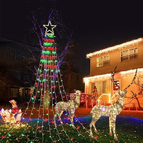 Outdoor Christmas Decorations Star String Lights, 320 LED 11.5 ft Waterfall Tree Lights with 8 Lighting Modes Christmas Star Lights for Indoor Outdoor Yard Home Festival Party Xmas New Year Decor - Image 2
