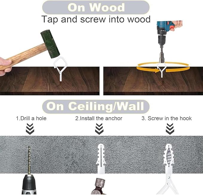 12-Pack Heavy-Duty White Screw Eye Hooks with Safety Clips | Metal Ceiling Hooks for Hanging Plants, Wind Chimes, Bird Feeders & Indoor/Outdoor Lights
