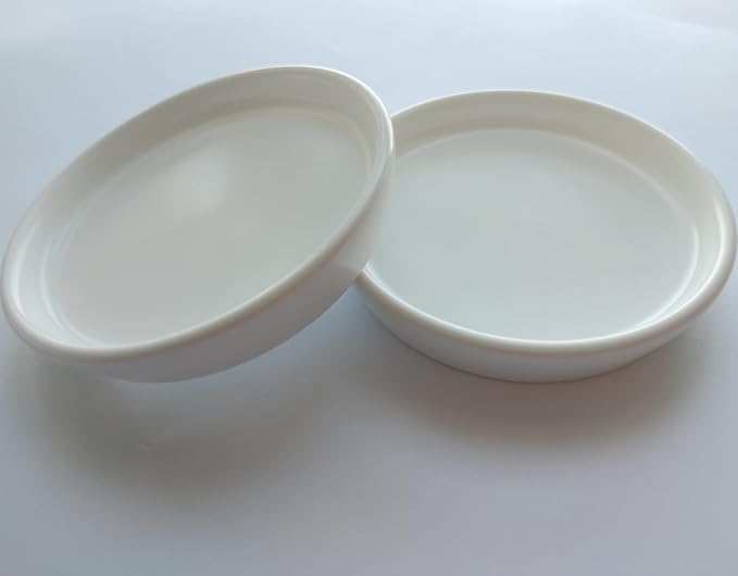 Ceramic Plant Saucer Tray 2 Pcs 3 4 Inch White, 4.2" OD x3.5 ID x0.7 Deep Round Sturdy Heavy Duty Glazed Bevel Planter Drip Flower pots with Catch Basin for Indoor Outdoor Plants(3" White)