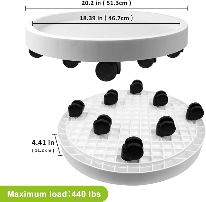 1Pack 20'' Extra Large Plant Stand with Wheels, Plant Stand Dolly for Heavy Planter,Wheeled Planter Saucer Tray,Rolling plant stand,Heavy-Duty Plant Caddy with Casters for Indoor and Outdoor(White)