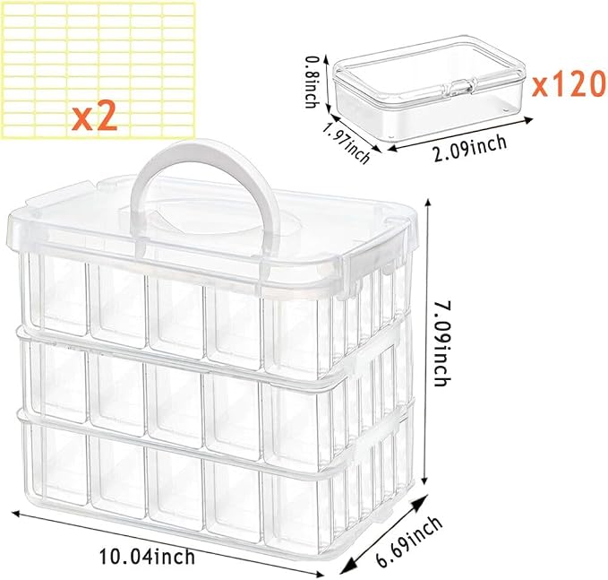 120pcs Bead Storagebead organizer boxes,3-Tier bead organizer boxes and craft storage boxes,Bead storage Stackable portable box,DIY Jewelry Craft Nails, Bracelets, Jewelry, (120pcs 2.09 x 1.57 x 0.8)