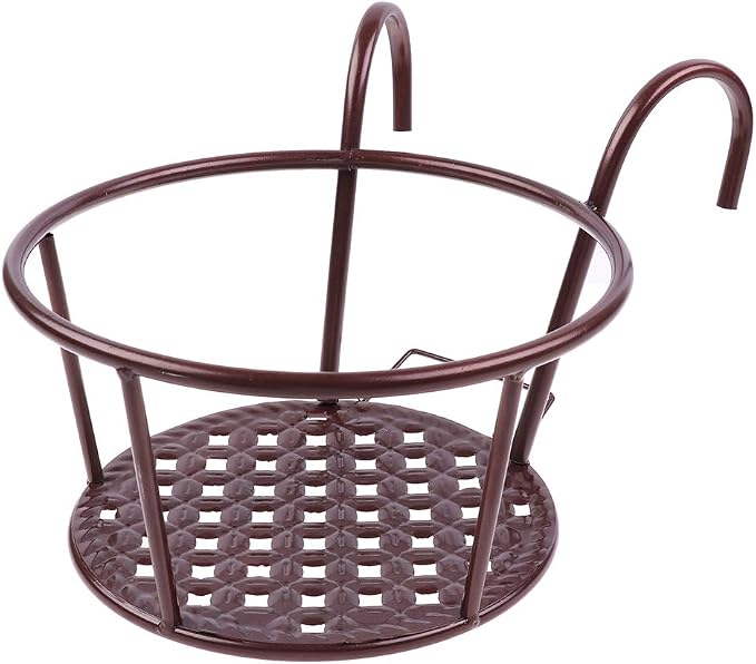 Hanging Railing Planters Baskets Art Hanging Flower Stands Balcony Flower Pot Holders Plant Iron Racks Fence Metal Potted Stand Mounted Balcony Round Plant Basket Shelf Container Box,Garden Steel Pots
