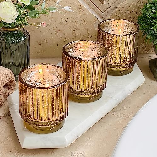 Kate Aspen Gold Votive Candle Holders - Vintage Ribbed Glass Candle Holder Set of 6 - Mercury Glass Tealight Holders for Christmas Table Decor, Holiday Centerpieces, Fall Thanksgiving Tablescape - Image 3