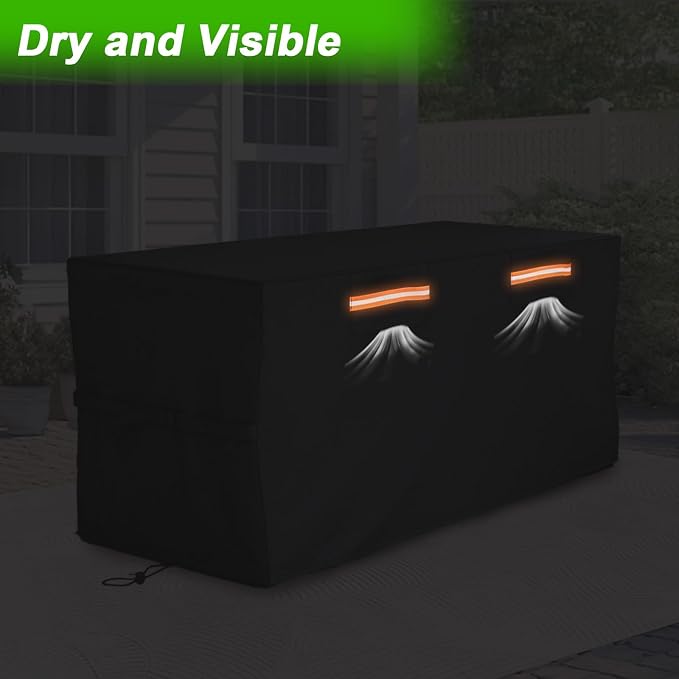 EVRBUL Upgraded Deck Box Cover 63×30×28 Inch for 150-230 Gallon Outdoor Storage Container Heavy Duty 420D Cover with Durable Two-way Zipper Windproof Buckles and Drawstrings