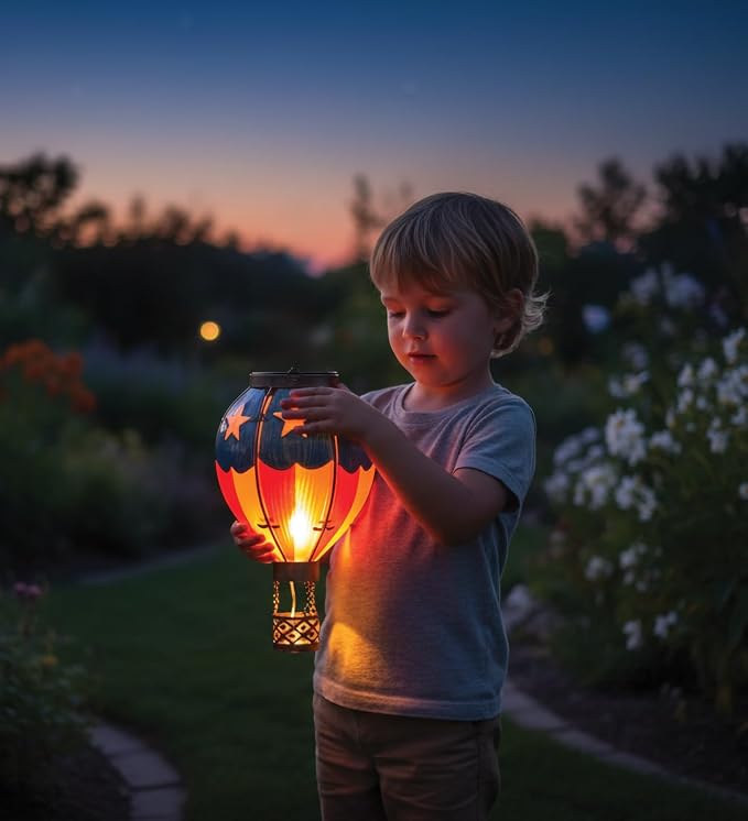 Regal Art & Gift Hot Air Balloon Solar Lantern – Hanging Solar-Powered LED Lights, Waterproof Portable Decorative Outdoor Lamp Made of Metal & Glass for Garden, Patios & Pathway – Americana (Small)