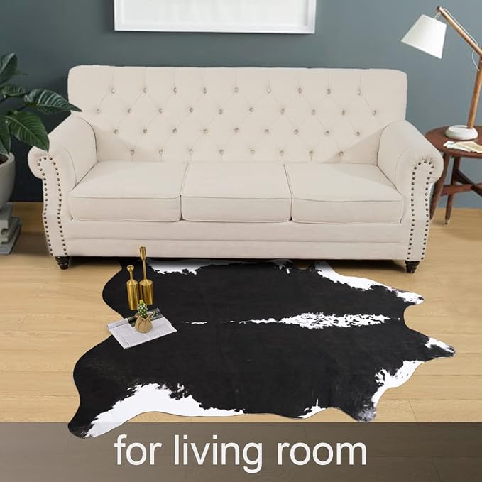 AROGAN 8x10 Faux Cowhide Rug, Cow Print Large Animal Hide Rug Black | Premium Cow Hide Carpet, Western Rug for Bedroom Living Room Decor, Durable Faux Cow Skin Cowhide Area Rug