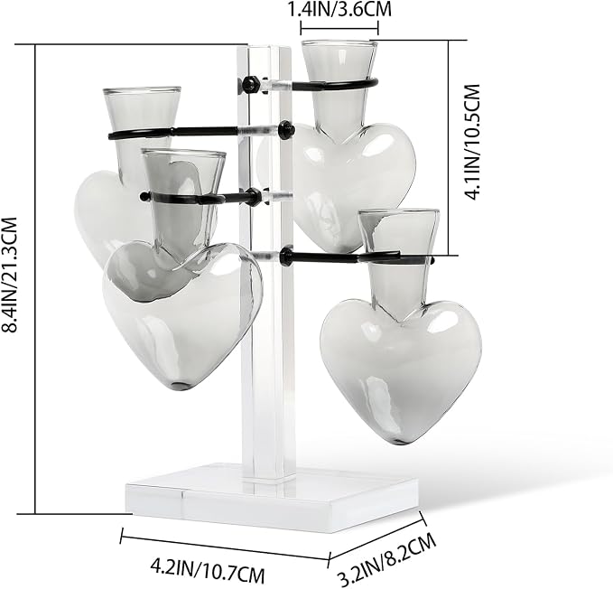 Plants Propagation Stations Plant Terrarium Kit Gift for Women | Birthday Glass Planters For Indoor Plants Home Office Decor Acrylic Plant Accessories - 4 Love Hear Vase