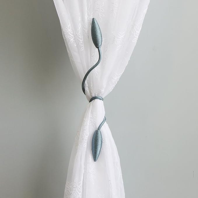 Valea Home 4 Pieces Curtain Tiebacks Clips Creative Window Drape Twist Tie Backs European Style Custom Made Curtain Holders Decorative Draperies Holdbacks, Teal