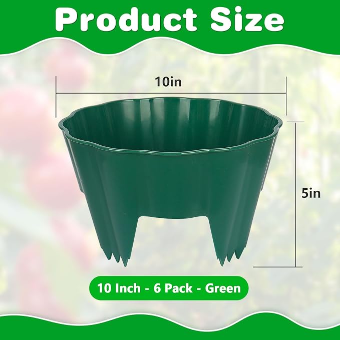 6 Pack of 10 Inch Planting Grow Rings, Planting Protective Round Garden Edging, Keeping Plants Separated, Weed Control and Directing Water to the Roots (10 Inch - 6 Pack - Green)