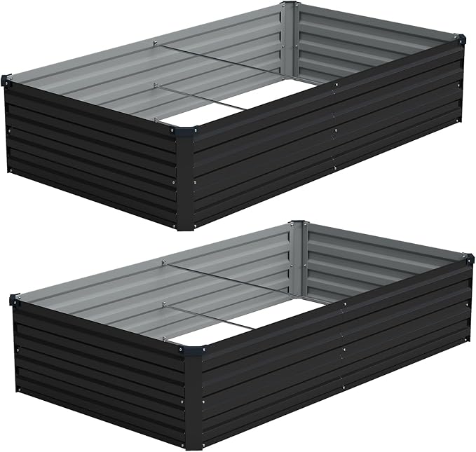 Vengarus 6x3x1FT (2 Pack) Galvanized Raised Garden Bed Kit, Outdoor Metal Planter Box for Vegetables, Rectangular Steel Container, Easy Assembly (Black)