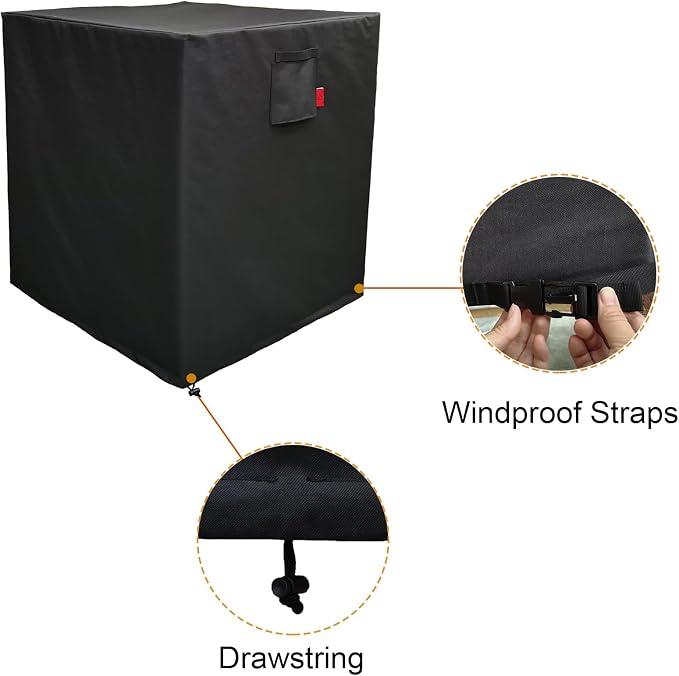 36"x 36"x 39" Air Conditioner Cover for Outside Units, Waterproof Outdoor Central AC Cover, Heavy Duty Weather Resistant 600D Hvac Cover, Winter Windproof Square Black