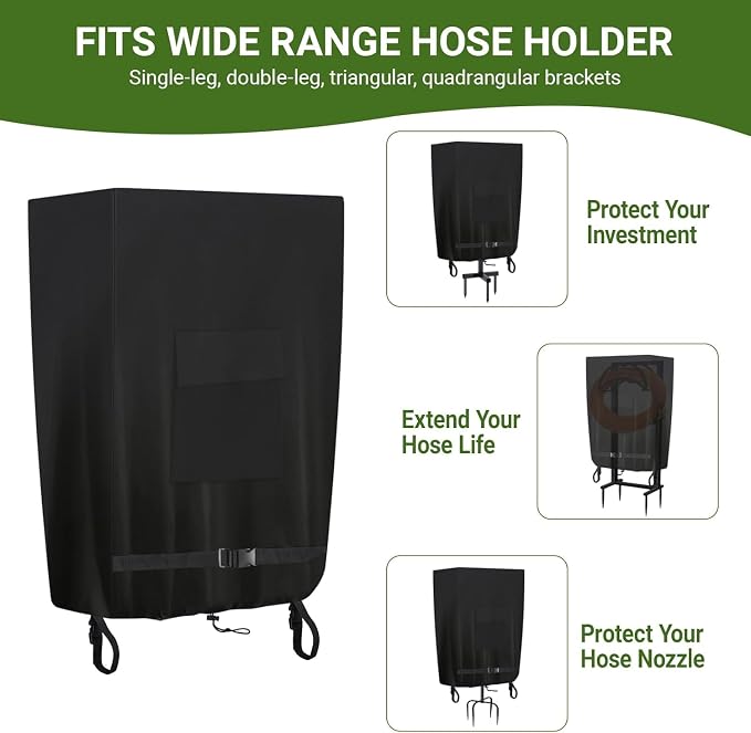 Garden Hose Holder Cover, Extends Hose & Hose Holder Lifespan, Weatherproof Protection against Rain, Sun & Snow, Universal Fit for Hose Hangers (Black)