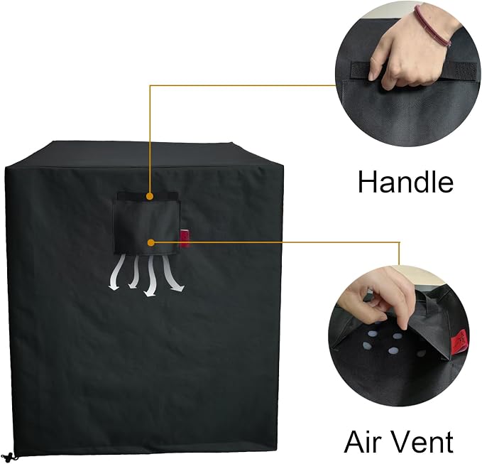 24"x 24"x 30" Air Conditioner Cover for Outside Units, Waterproof Outdoor Central AC Cover, Heavy Duty Weather Resistant 600D Hvac Cover, Winter Windproof Square Black