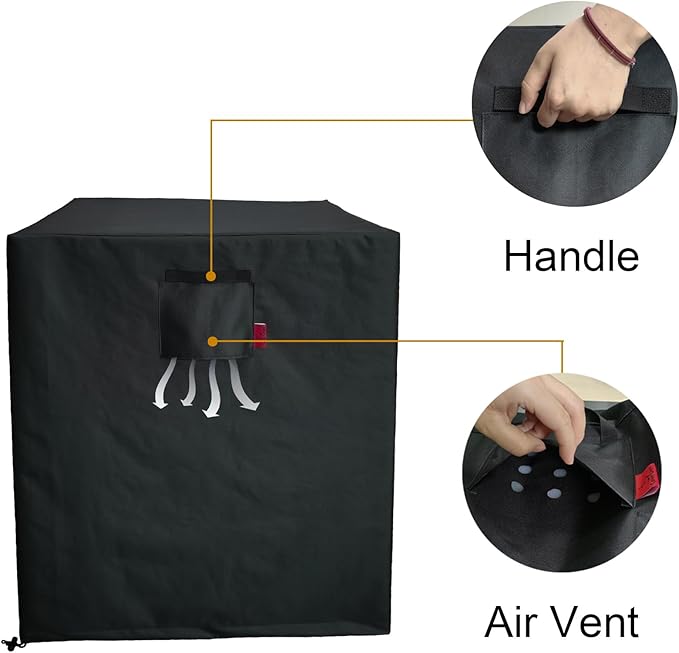 32"x 32"x 36" Air Conditioner Cover for Outside Units, Waterproof Outdoor Central AC Cover, Heavy Duty Weather Resistant 600D Hvac Cover, Winter Windproof Square Black