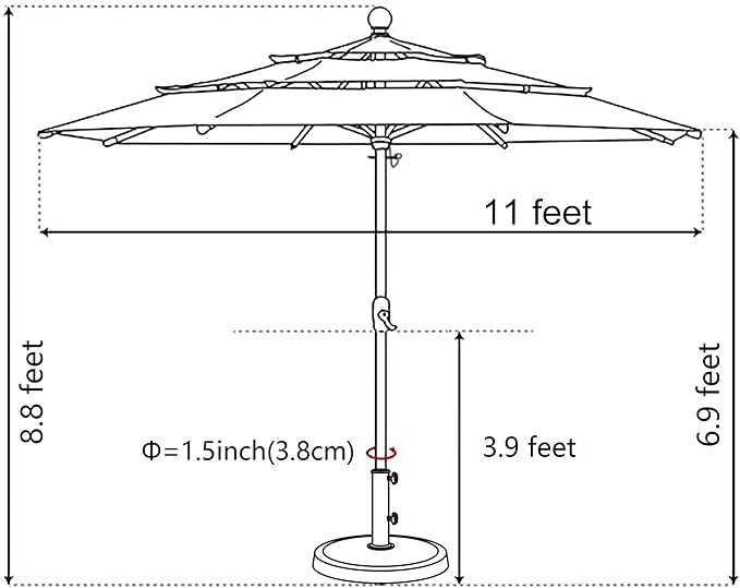 EliteShade USA 10-Year-Non-Fading 11ft 3-Tier Market Patio Umbrella, Commercial Grade Outdoor Table Umbrella with Crank Open, Windproof & UPF 50+ UV Protection, Heavy Duty Ventilation for Garden, Deck, Pool, Backyard, Beach & Bistro, No Tilt, Burgundy
