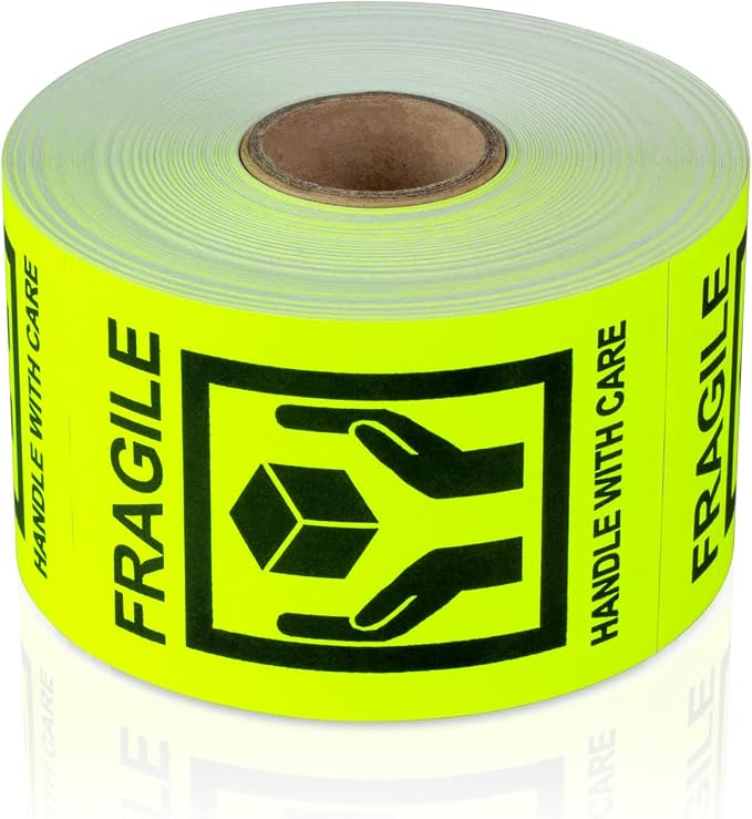 Fragile, Handle with Care Labels (2 x 3 inch, Fluorescent Yellow - 900 Labels) - Fragile Warning Stickers for Glass & Shipping Fragile Items - Strong Adhesive