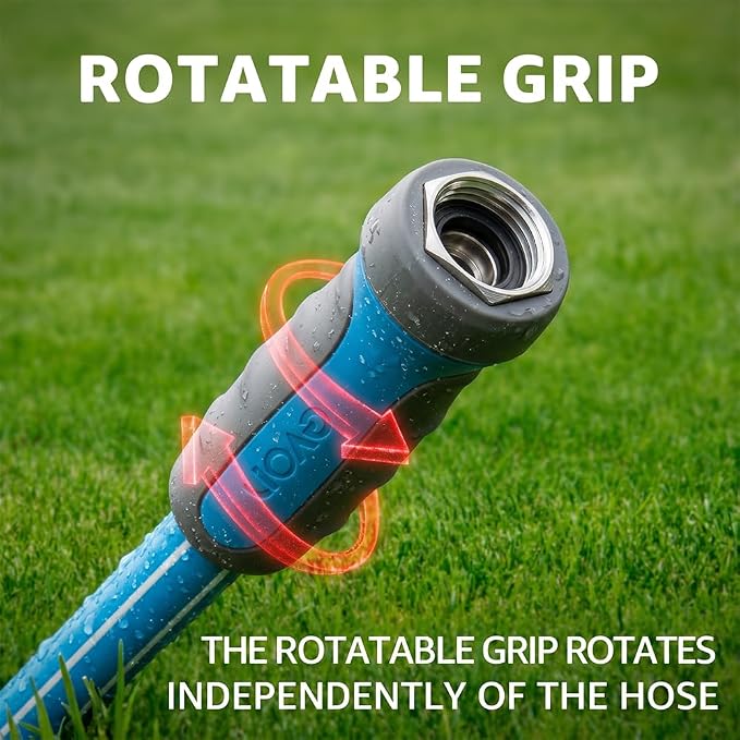 FEVONE Heavy Duty Garden Hose 50 ft, Spray Nozzle Included | Flexible Water Hose, Leak-Free, Lightweight Hybrid Polymer, 5/8 ID, 600 PSI, 3/4 GHT Aluminum Fittings with Swivel Handles