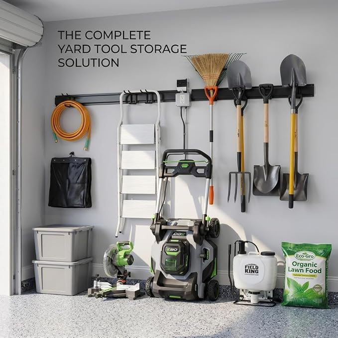 Aking Ace 96-Inch Heavy Duty Wall Mount Garden Tool Organizer for Garage | Adjustable hangers perfect for shovels, rakes, and Garage Tools, Heavy-duty rack holds 700lbs. Ideal for shed organization