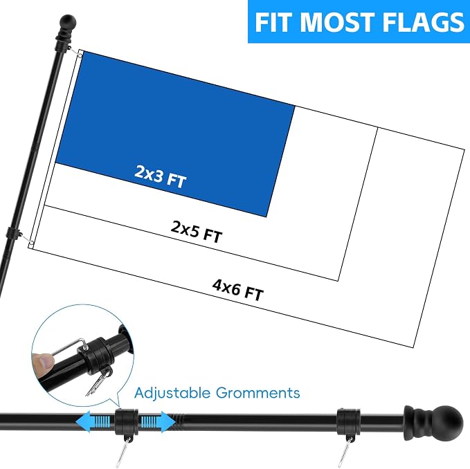 Oedema 4 FT Flag Pole Kit Heavy Duty Stainless Steel Flagpole Holder with Flag Pole Rings for Outside House, Porch, Yard, Black