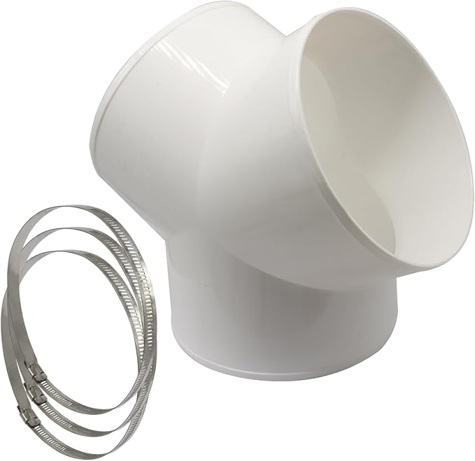 BokWin 6-Inch Duct Splitter, 3 Way Y Shape Duct Connector, White | ABS Material, 3 Hose Clamps Included, For Exhaust Fan and Dryer Vent Hose
