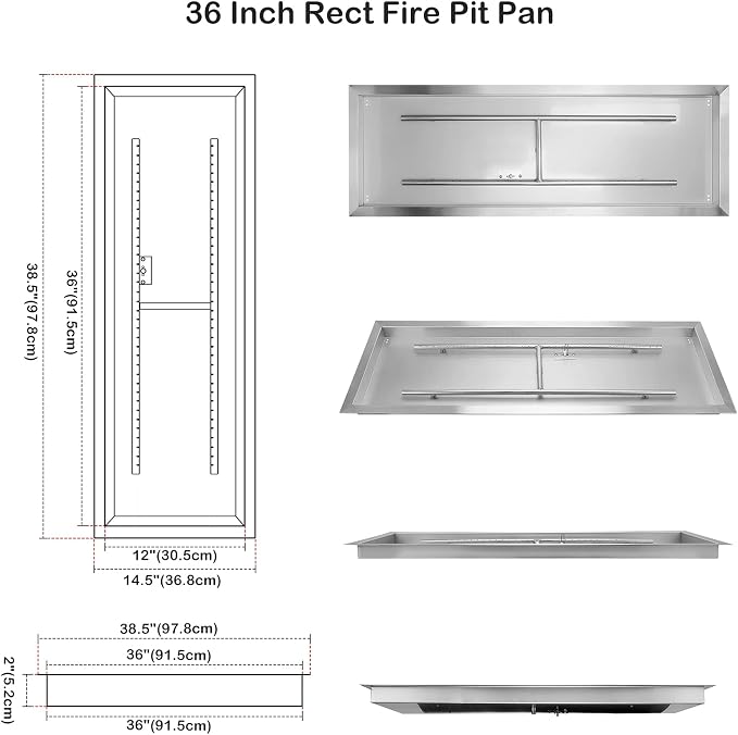 Stanbroil 36 x 12 Rectangle Fire Pit Kit with Spark Ignition, Drop-in Natural Gas Fire Pit Burner Kit DIY for Fire Table Outside Patio Backyard, Natural Gas Version